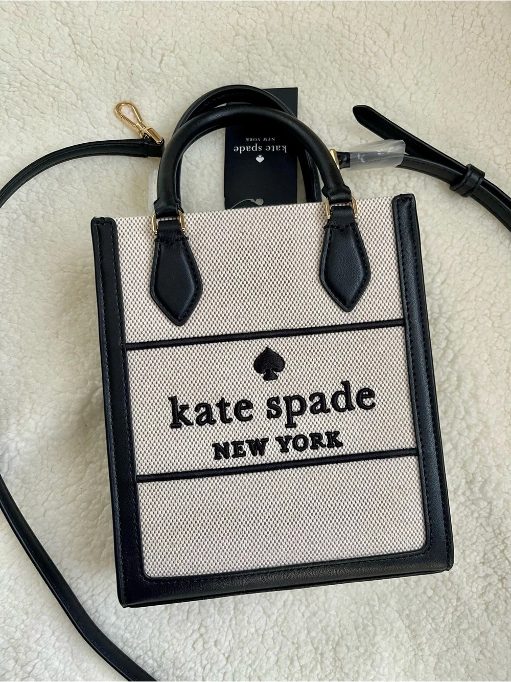 kate spade Black & Cream Canvas Crossbody Tote